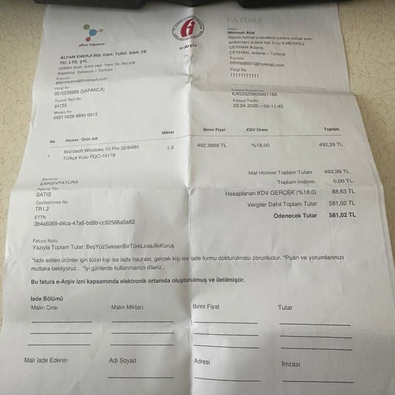 Windows 10 Pro Lisanslı Ve Faturalı Ürünümü Geçersiz Kıldılar.