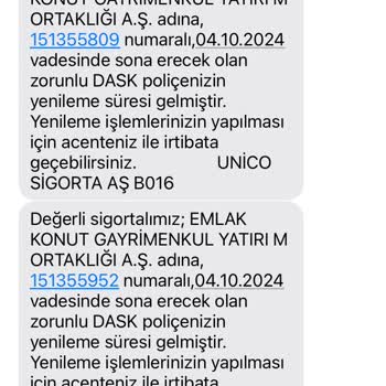 Unico Sigorta Kişiye Ait Olmayan Poliçe SMS Bildirimleri