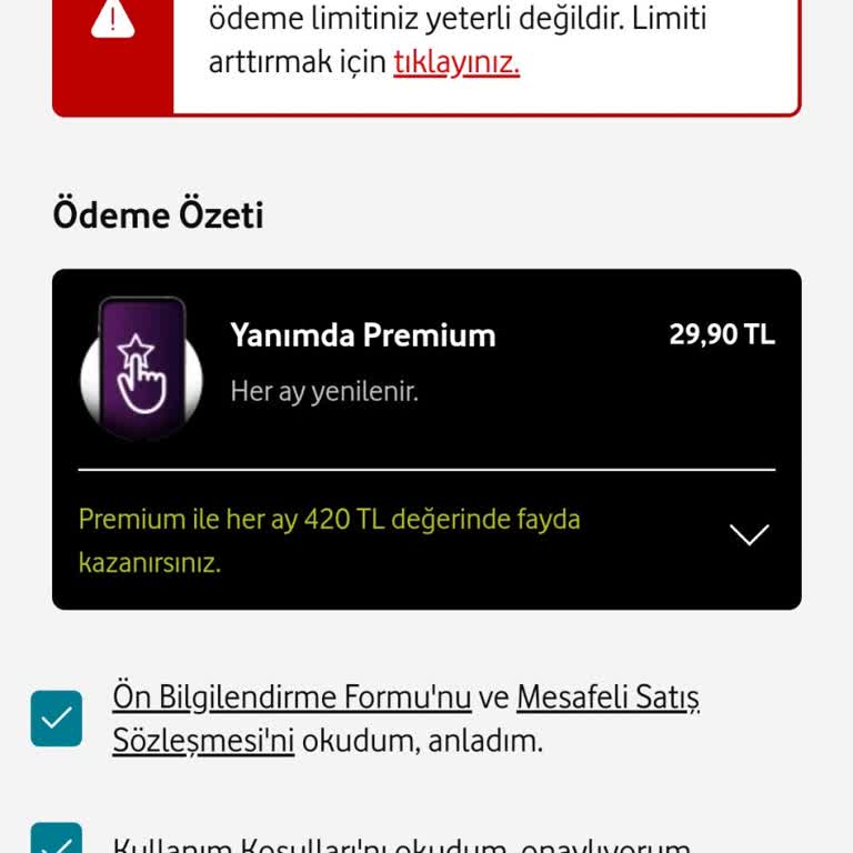 Vodafone Yanımda Premium'a Geçiş Sorunu