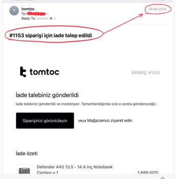 Tomtoc.com.tr İade Talebime Dönüş Yapmıyor
