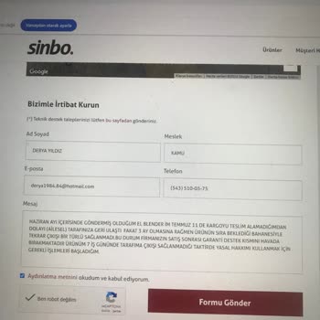 Sinbo Tamire Giden Ürünüm Tarafıma Neden Yönlendirilmiyor