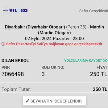 Tokat Yıldızı Otobüs Bileti İptal Sorunu