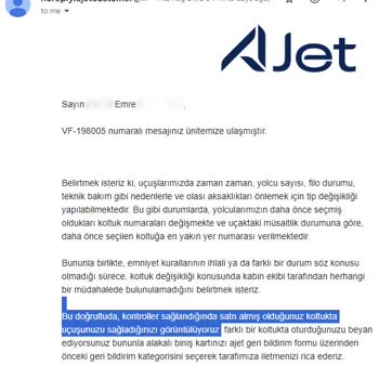 Ajet Koltuk İadesi Fiyaskosu