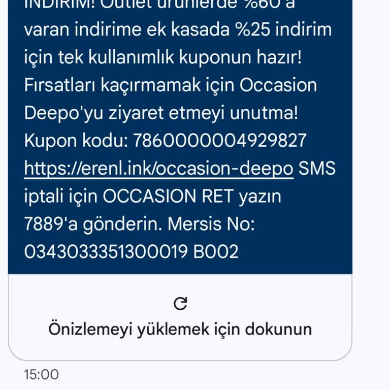 Occasion Size Özel % 25 İndirim SMS İ Attılar Mağazaya Gittiğimde Uygulanmadı
