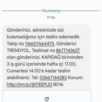 MNG Kargo MNG Bandırma Kapıdağ Şubesi Gelmeden Aramadan Yalan Mesaj Yolluyor