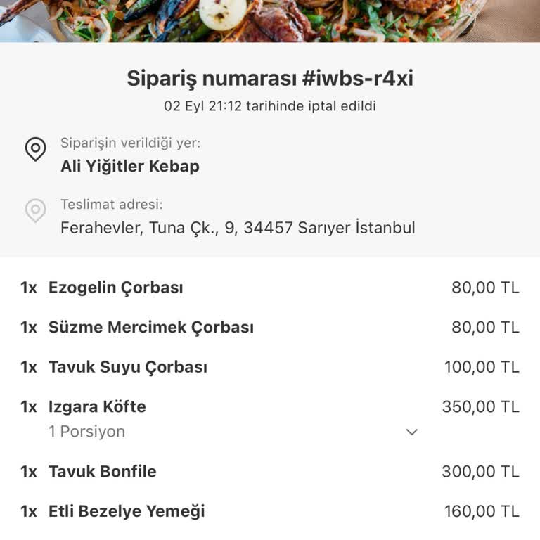 Yemeksepeti Ücretini Aldı, İptal Etti Fakat Ücret İadesini Yapmadı