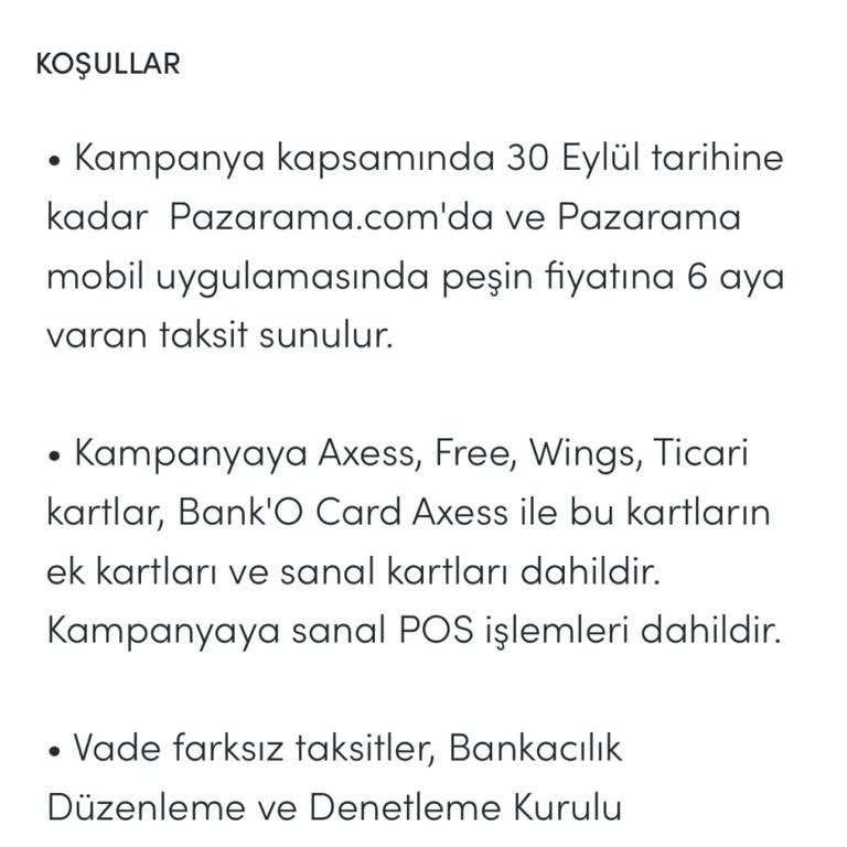 Pazarama Axess Vade Farksız 6 Taksit Yapmıyor
