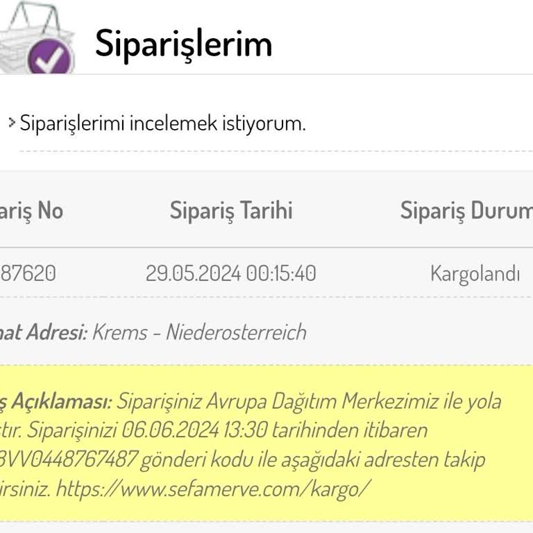 Sefamerve Siparişim Elime Ulaşmadı