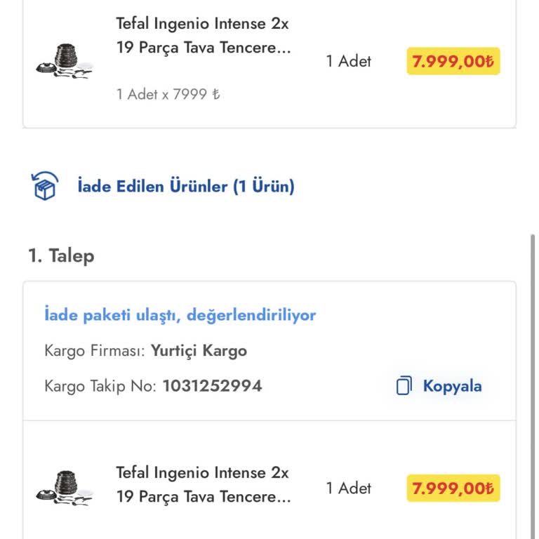 Cepte Şok'ta Tefal Tencere Seti İade Sorunu