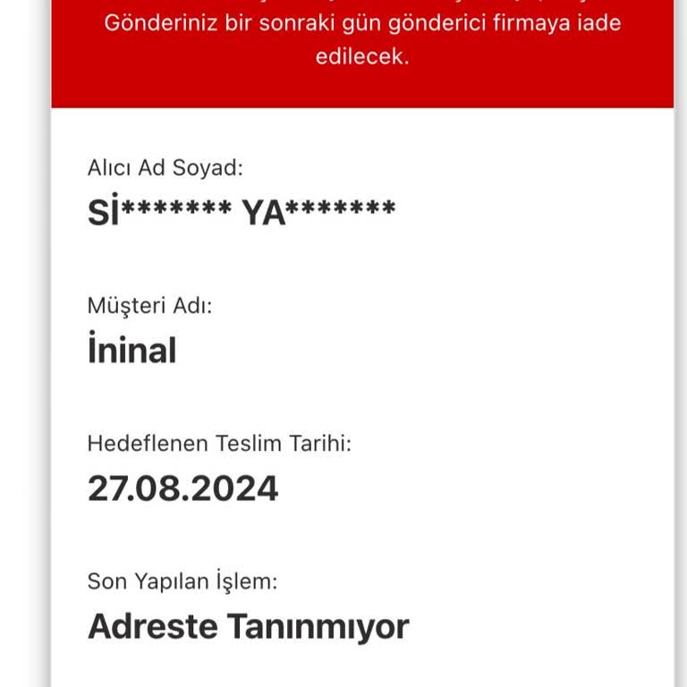 AGT Kurye (aynigunteslim.com) Kurye Firması Günler Sonra Gelmiş Gibi Yapıp İade Başlatmış