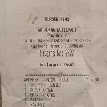 Burger King 1 Cm"lik Patatesleri