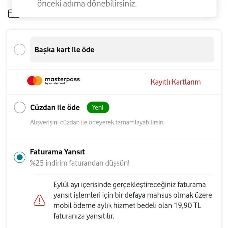 Vodafone Her Şey Yanımda Tek Seferlik Harcama Limiti