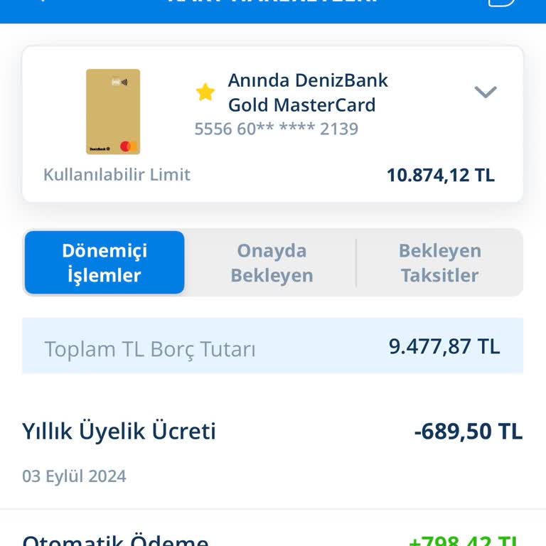 Denizbank Yıllık Kart Aidatı İade Talebi