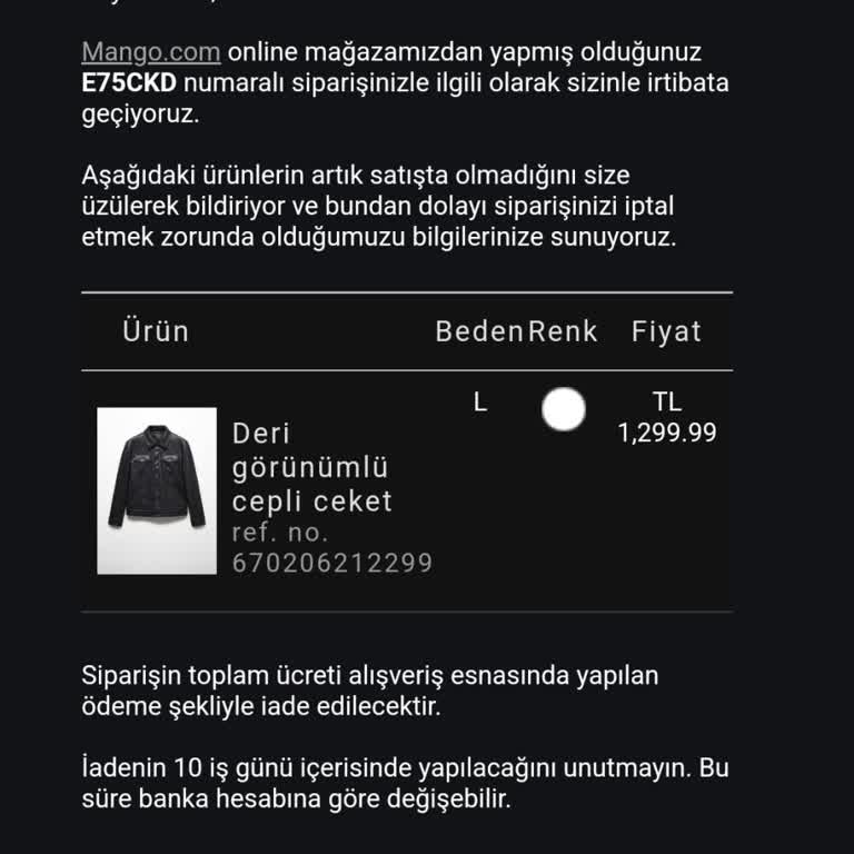 Mango Yetkim Olmadan Sipariş İptali