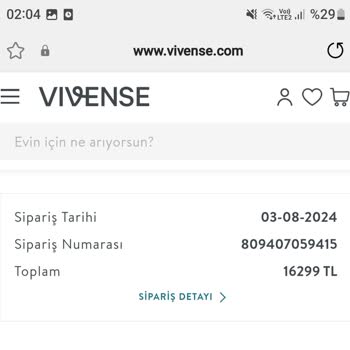 Vivense Pişmanlıktır. Acilen Siparişimin İptalini İstiyorum.