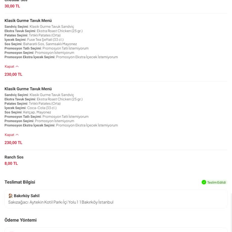 Arbys Eksik Teslimat