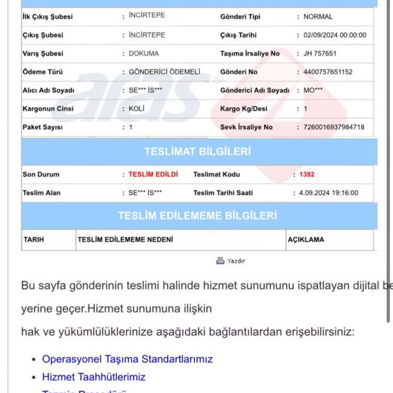 Aras Kargo Teslim Edilmeyen Kargo