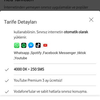 Vodafone Net Vodafone Red Tarife Detay Kısımları