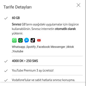 Vodafone Net Vodafone Red Tarife Detay Kısımları