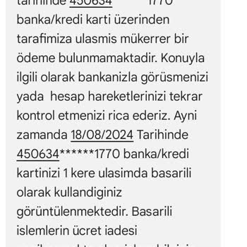 YKB Kredi Kartı İle Yapılan Harcamanın İki Kez İşlem Görmesi.