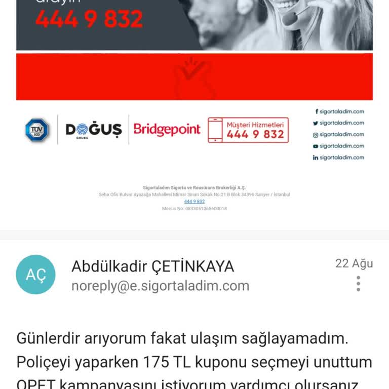 sigortaladım.com Sigortaladım Yakıt Kampanya Vermedi