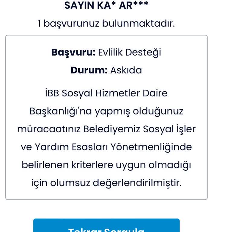 İBB'nin Evlilik Desteği Başvurumun Sebepsiz Reddedilmesi