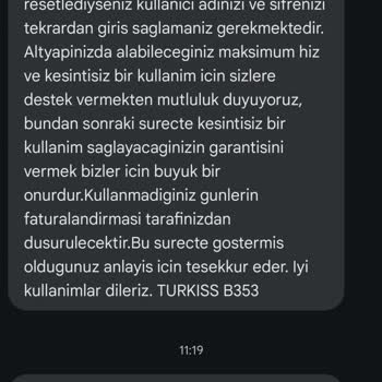 TURKISS Taahhüt Süresi Dolmadan Fiyat Artışı Ve Hizmet Kesintisi