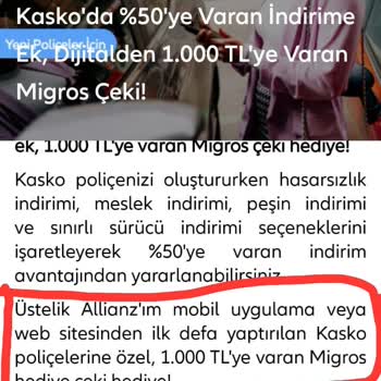 Allianz Sigorta Kasko Yaptırana 1000 TL Migros Hediye Çeki Yalanı