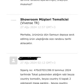 Vivense Tokat Showroom Dan Alınan Ürün Teslimatı Yapılmadı