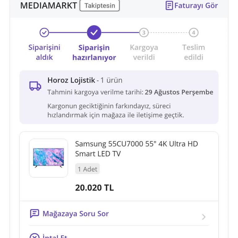 N11 Samsung CU7000 TV Siparişim 7 Gündür Kargoya Verilmedi