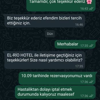 El Rio Motel Rezervasyon İptali Ve Ücret İadesi Yapılmaması