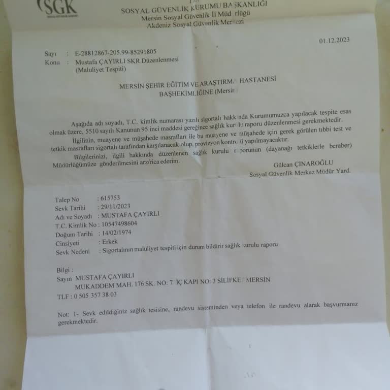 Mersin Şehir Hastanesi Sağlık Kurulu Raporuna Ulaşamama Sorunu