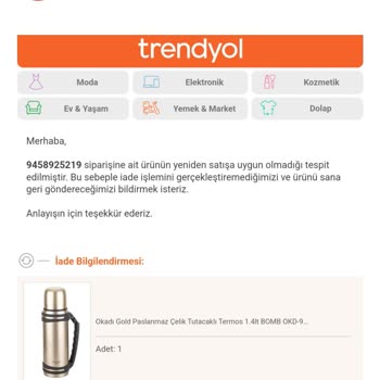 Trendyol'dan Alınan Ürünü Geri İade Edemiyorum...