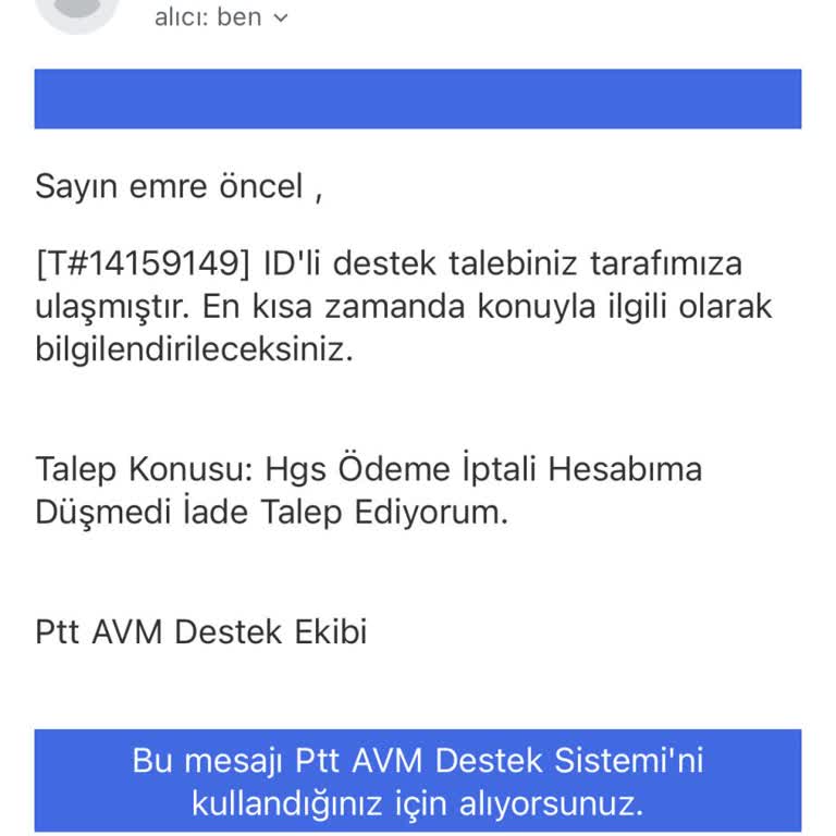 PTT Bank HGS Para İadesi Talebi