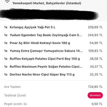 Yemeksepeti Yemek Sepet STT Geçmiş Ürün