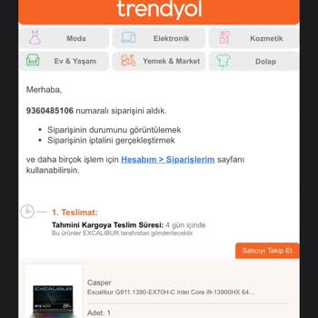 Casper Nirvana Excalibur Ürünü Göndermiyor