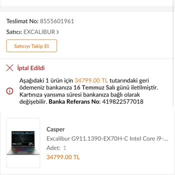 Casper Nirvana Excalibur Ürünü Göndermiyor