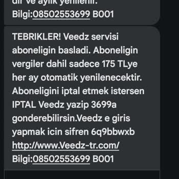 Veedz-tr.com İzinsiz Abonelik Ve Ücret Kesintisi Hakkında Şikayet