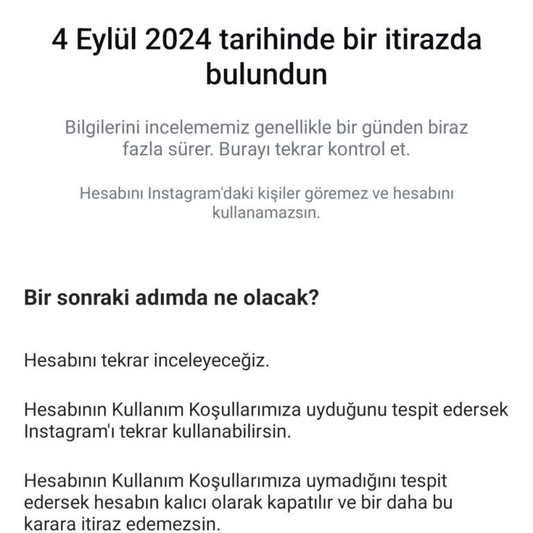 Instagram İtirazın Kalkmasını İstiyorum