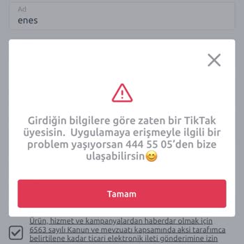 TikTak Kirala Üyeyim Diye Giriş Yapamıyorum