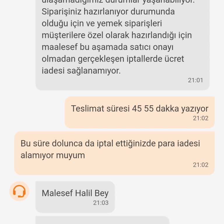 Trendyol Yemek Sipariş İptali Yapılmaması