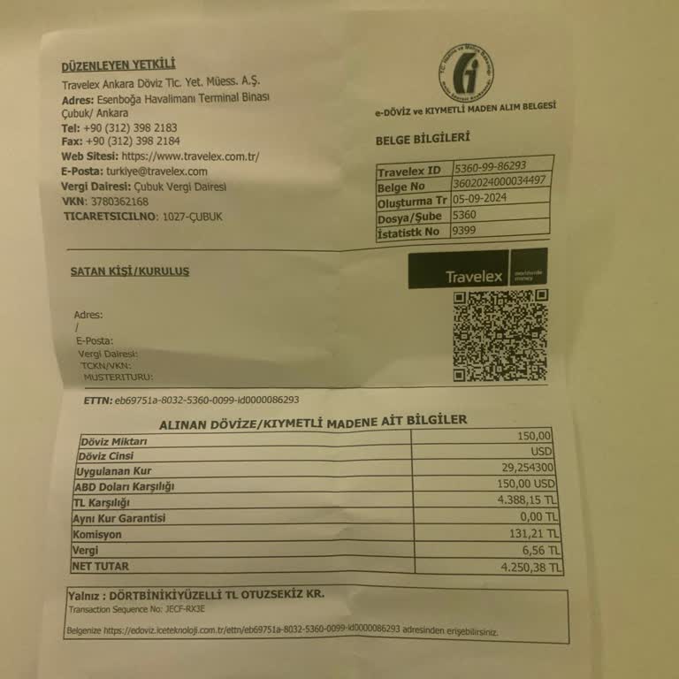 Ankara Esenboğa Travelex Döviz Kuru