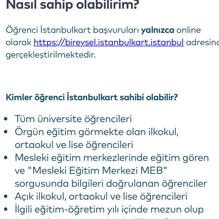 Belbim (İstanbulkart) 30 Yaş Öğrenci Kartı