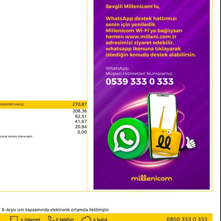 Millenicom Abonelik Başlamadan Fatura