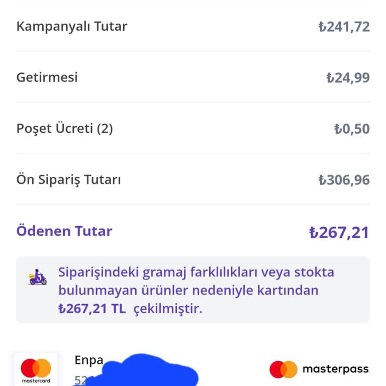 Getir Karttan Fazla Para Çekip, İadesini Yapmıyor