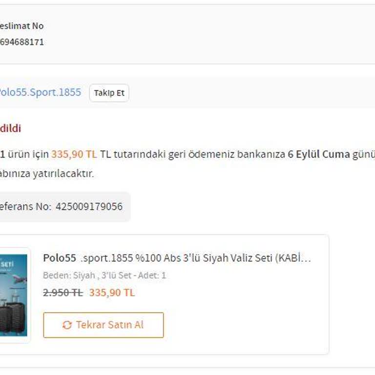 Trendyol'da Satın Aldığım Valiz Seti Siparişim İptal Edildi