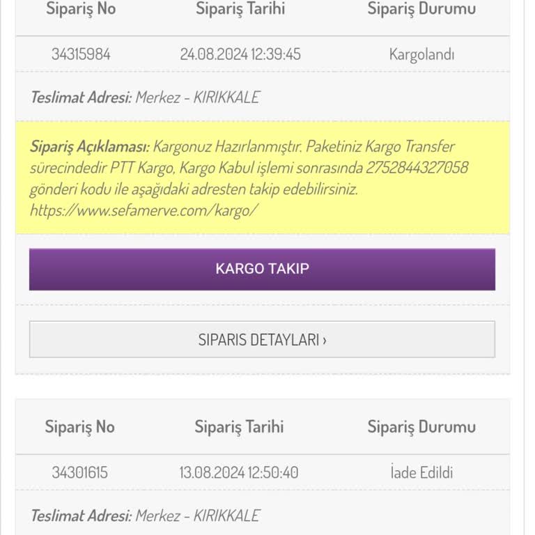 Sefamerve Sipariş Gönderilmedi Ve Para İadesi Yapılmadı