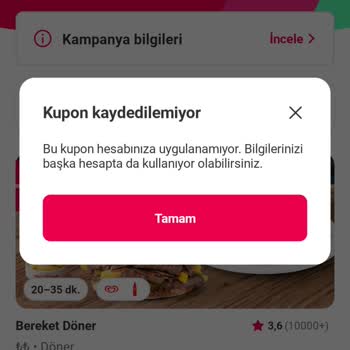Kupon Kullanılamıyor Hatası Yemek Sepeti