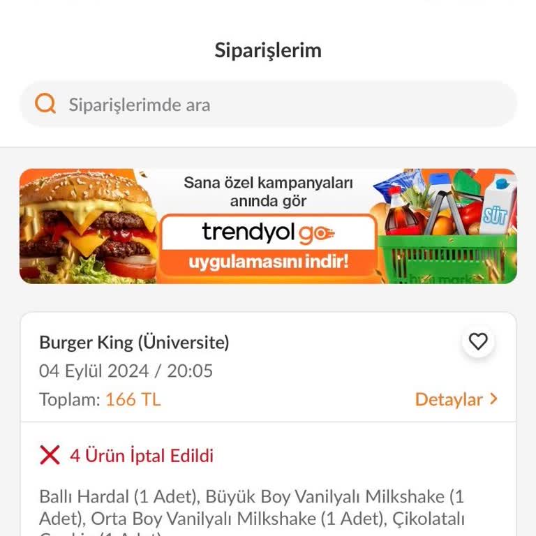 Trendyol Yemek Trendyol Bilgim Dışı İşlem