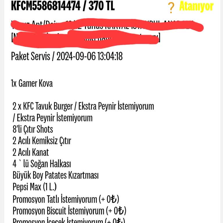 KFC Sipariş Gelmemesi Ve Sadece Atanıyor Yazması